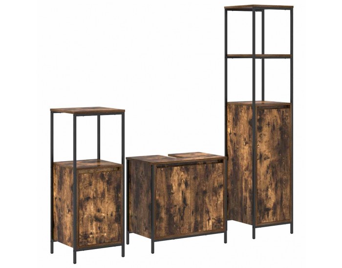 Sonata H Комплект мебели за баня с рафт с врата 3 pcs Опушен дъб и черно