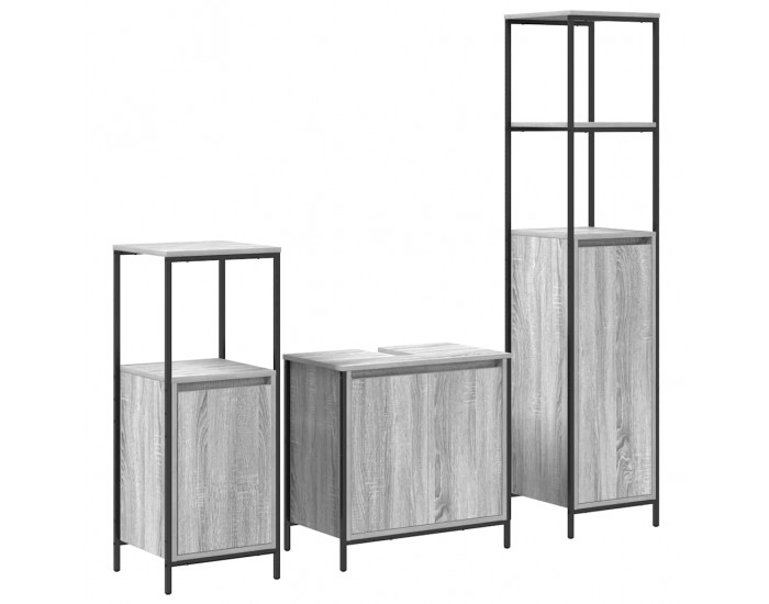 Sonata H Комплект мебели за баня с рафт с врата 3 pcs Сив сонома и Черен