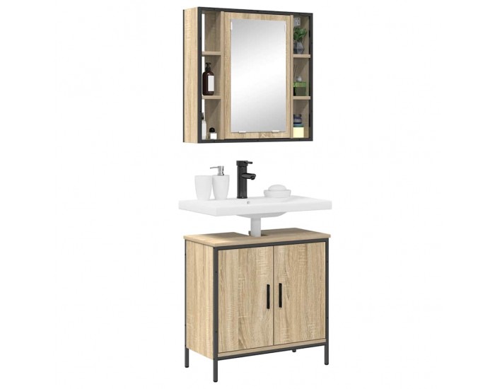 Sonata H Комплект мебели за баня с рафт 2 pcs Кафяво 60 x 30 x 60 cm