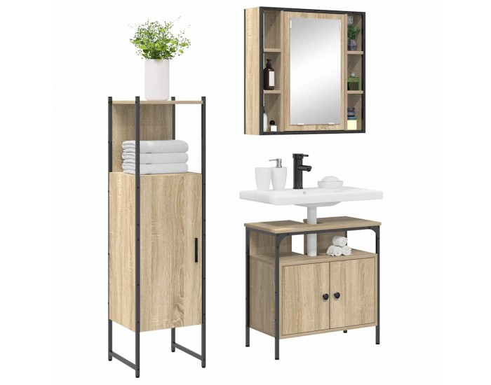 Sonata H Комплект мебели за баня с рафт 3 pcs Кафяво 33 x 33 x 120.5 см