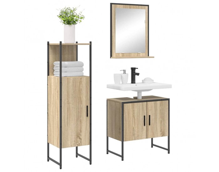 Sonata H Комплект мебели за баня с рафт 3 pcs Кафяво 60 x 33 x 60 см