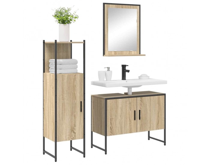 Sonata H Комплект мебели за баня с рафт 3 pcs Кафяво 33 x 33 x 120.5 см