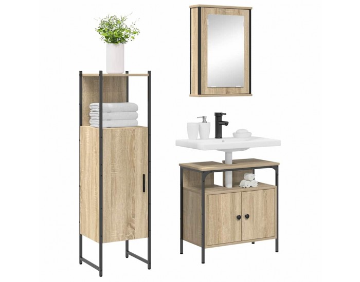 Sonata H Комплект мебели за баня с рафт 3 pcs Кафяво 33 x 33 x 120.5 см