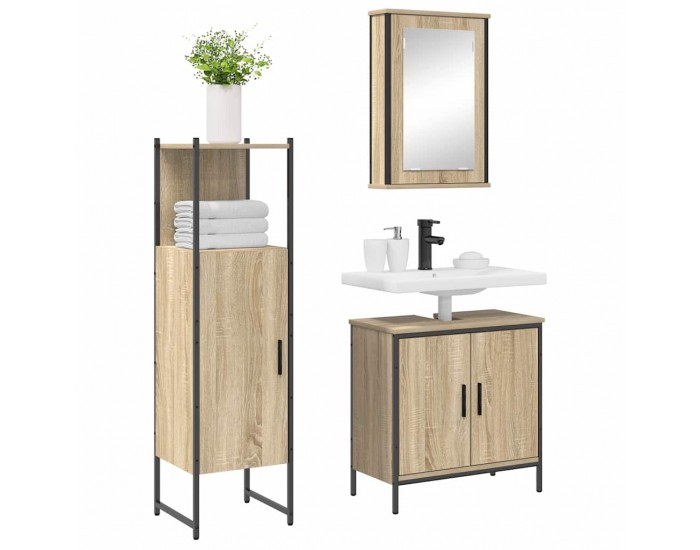 Sonata H Комплект мебели за баня с рафт 3 pcs Кафяво 60 x 30 x 60 cm