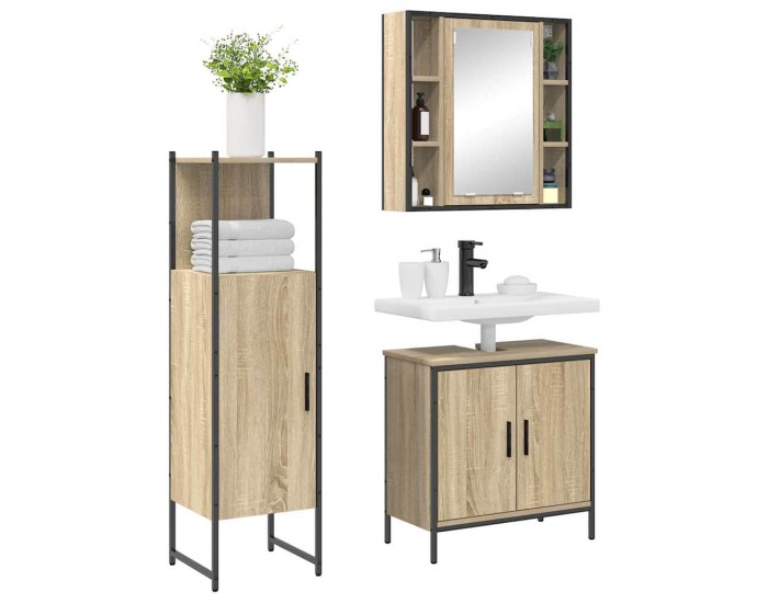 Sonata H Комплект мебели за баня с рафт 3 pcs Кафяво 60 x 30 x 60 cm