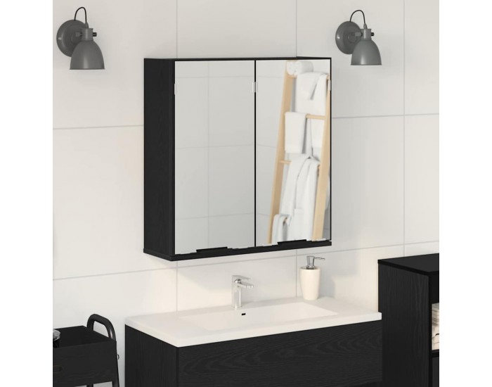Sonata H Огледален шкаф за баня с рафт с врата Черен дъб 64 x 20 x 67 см