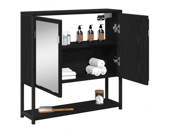 Sonata H Огледален шкаф за баня с рафт с врата Черен дъб 60 x 16 x 60 см