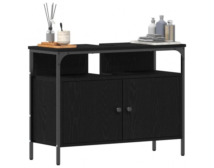 Sonata H Шкаф за мивка за баня Черен дъб 80 x 30 x 60 cm Инженерно дърво