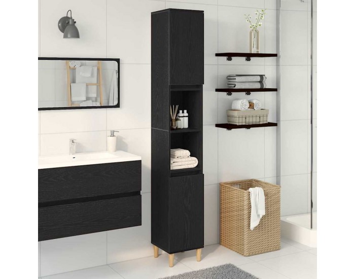 Sonata H Шкаф за баня с рафт Черен дъб 30 x 30 x 190 см Инженерно дърво