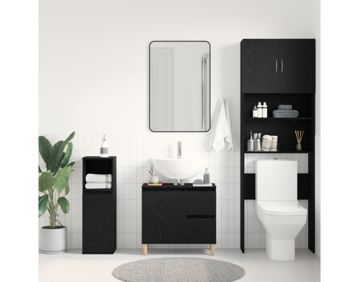 Sonata H Шкаф за баня с рафт Черен дъб 65 x 33 x 60 см Инженерно дърво