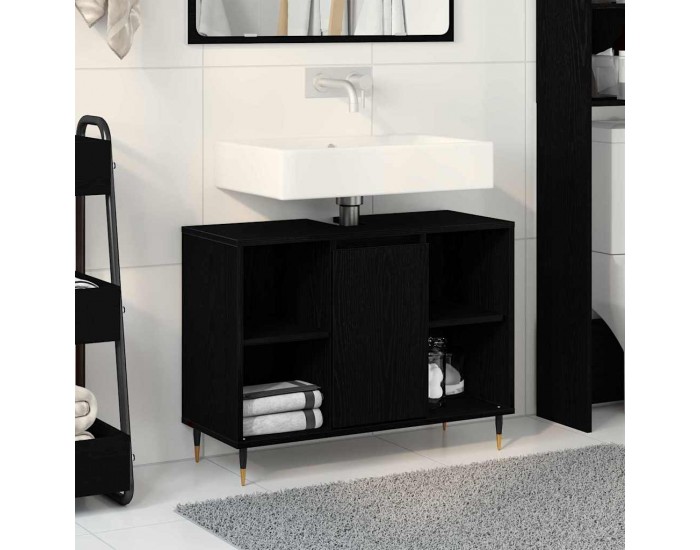 Sonata H Шкаф за баня с рафт Черен дъб 80 x 33 x 60 см Инженерно дърво