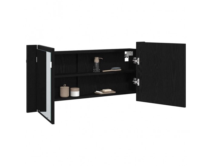 Sonata H LED Огледало за Съхранение с рафт Черен дъб 100 x 12 x 45 см