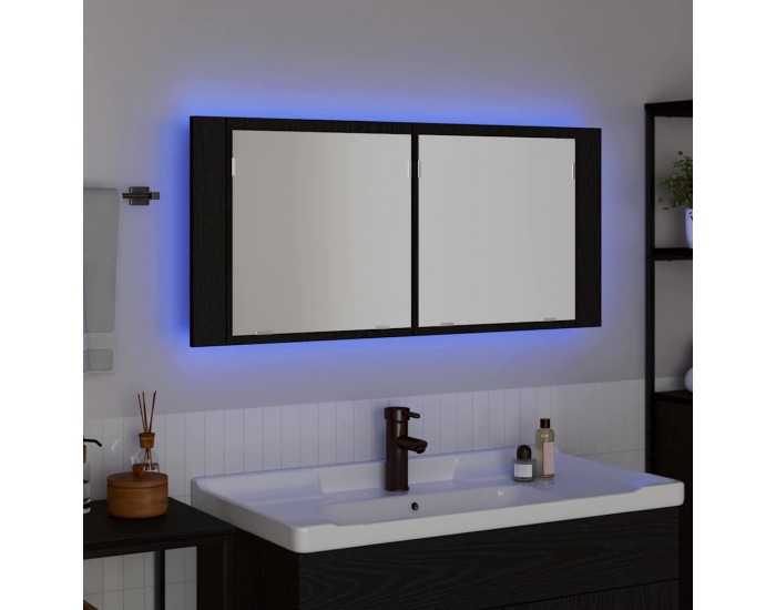 Sonata H LED Огледало за Съхранение с рафт Черен дъб 100 x 12 x 45 см