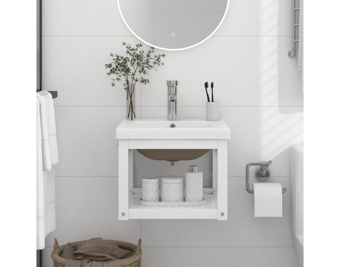 Sonata H Рамка за мивка за баня с вграден умивалник, бяла, желязна