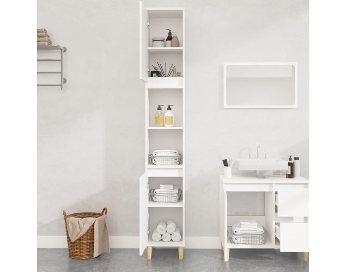 Sonata H Шкаф за баня, бял, 30x30x190 см, инженерно дърво