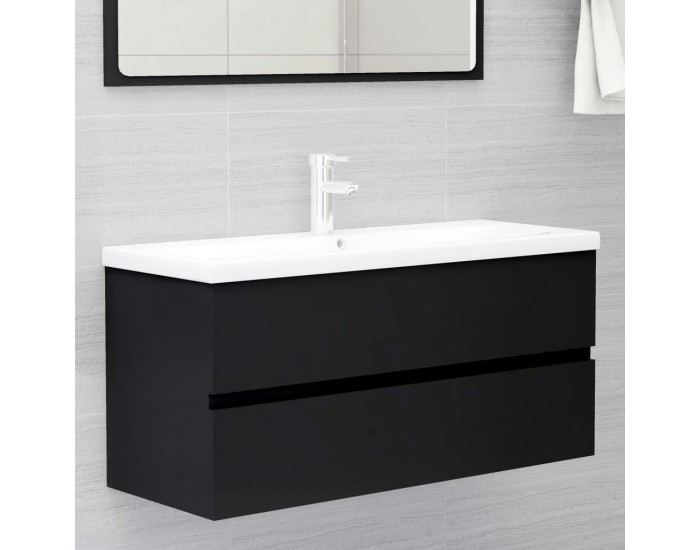 Sonata H Шкаф за баня с вградена мивка, черен, инженерно дърво