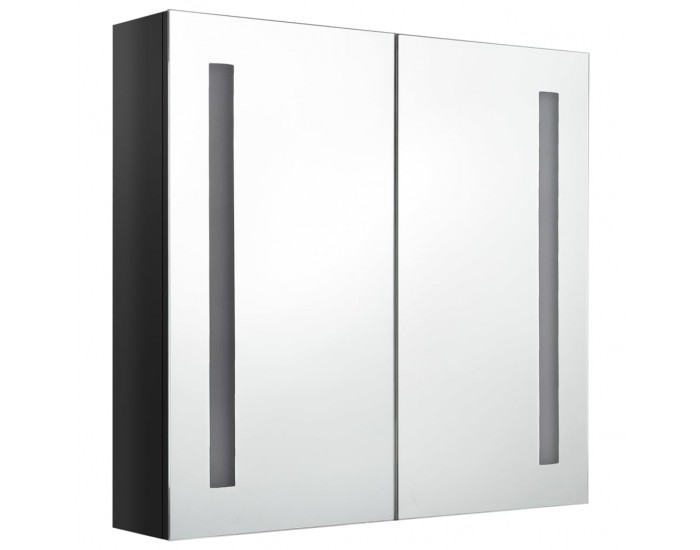 Sonata H LED шкаф с огледало за баня, сияйно черно, 62x14x60 см