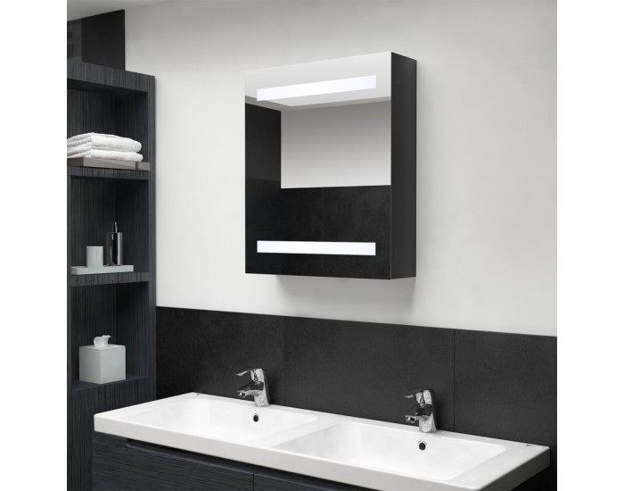 Sonata H LED шкаф с огледало за баня, сияйно черно, 50x14x60 см