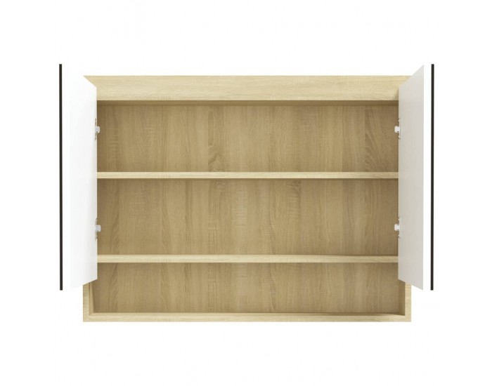 Sonata H Шкаф с огледало за баня, 80x15x60 см, МДФ, бяло и дъб