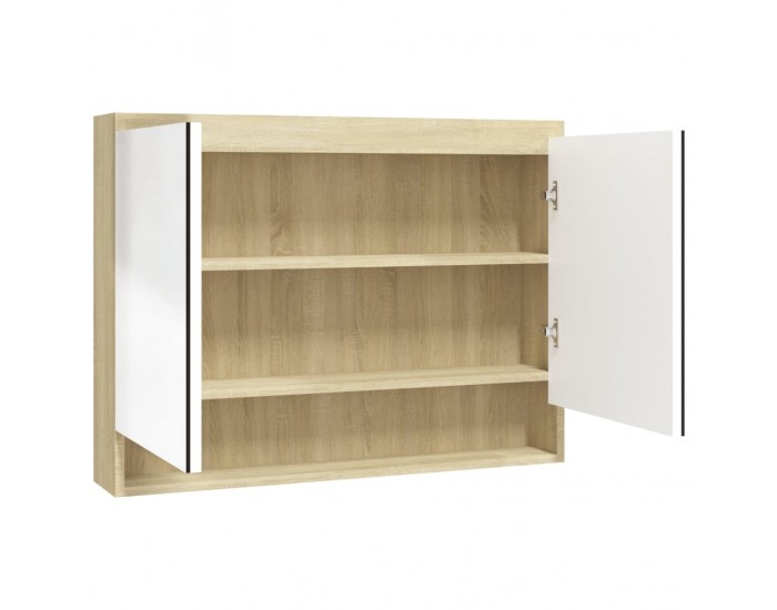 Sonata H Шкаф с огледало за баня, 80x15x60 см, МДФ, бяло и дъб