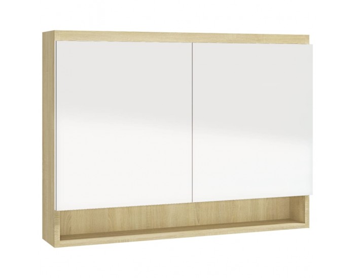 Sonata H Шкаф с огледало за баня, 80x15x60 см, МДФ, бяло и дъб