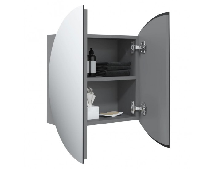 Sonata H Шкаф за баня с кръгло огледало и LED, сив, 47x47x17,5 см