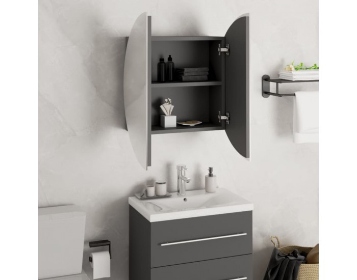 Sonata H Шкаф за баня с кръгло огледало и LED, сив, 47x47x17,5 см