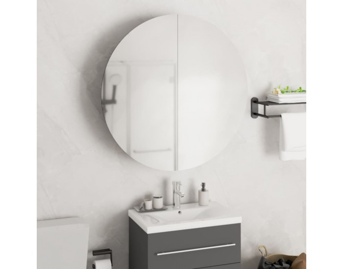 Sonata H Шкаф за баня с кръгло огледало и LED, бял, 54x54x17,5 см