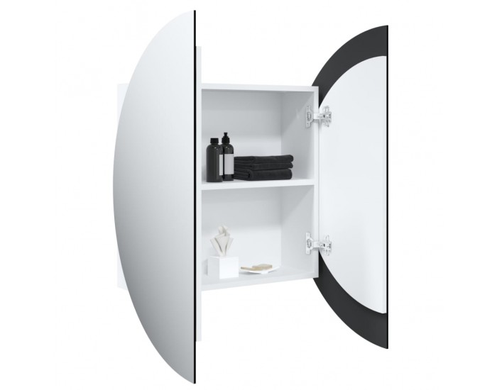 Sonata H Шкаф за баня с кръгло огледало и LED, бял, 54x54x17,5 см