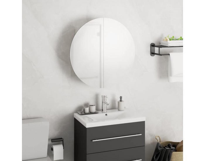 Sonata H Шкаф за баня с кръгло огледало и LED, бял, 40x40x17,5 см