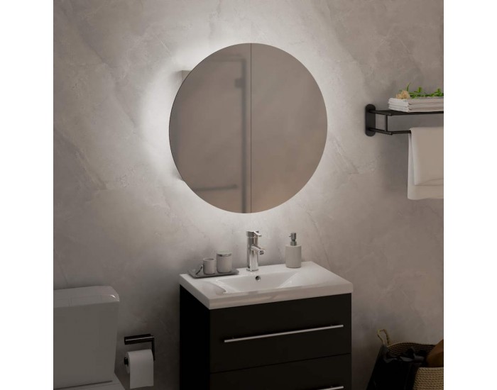 Sonata H Шкаф за баня с кръгло огледало и LED, бял, 40x40x17,5 см