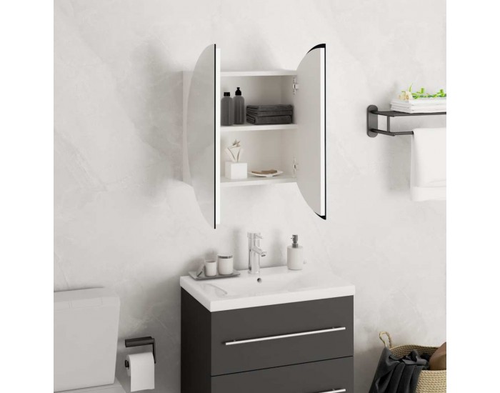 Sonata H Шкаф за баня с кръгло огледало и LED, бял, 40x40x17,5 см