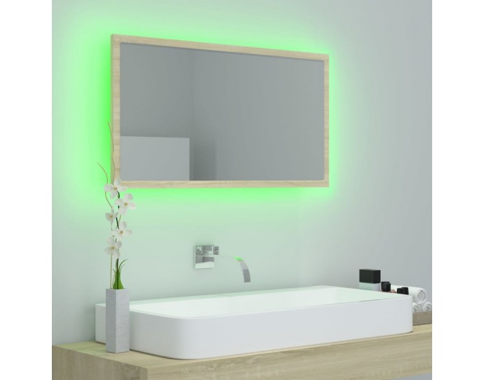 Sonata H LED огледало за баня, дъб сонома, 80x8,5x37 см, акрил