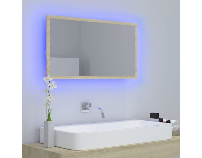 Sonata H LED огледало за баня, дъб сонома, 80x8,5x37 см, акрил