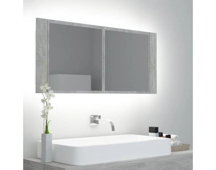 Sonata H LED шкаф с огледало за баня, бетонно сив, 100x12x45 см, акрил