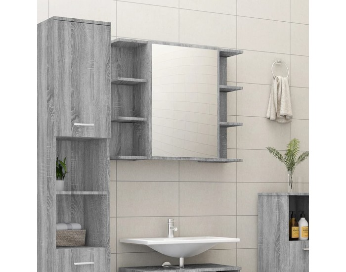 Sonata H Огледален шкаф за баня сив сонома 80x20,5x64 см инженерно дърво