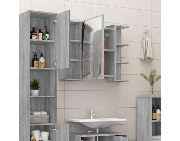 Sonata H Огледален шкаф за баня сив сонома 80x20,5x64 см инженерно дърво