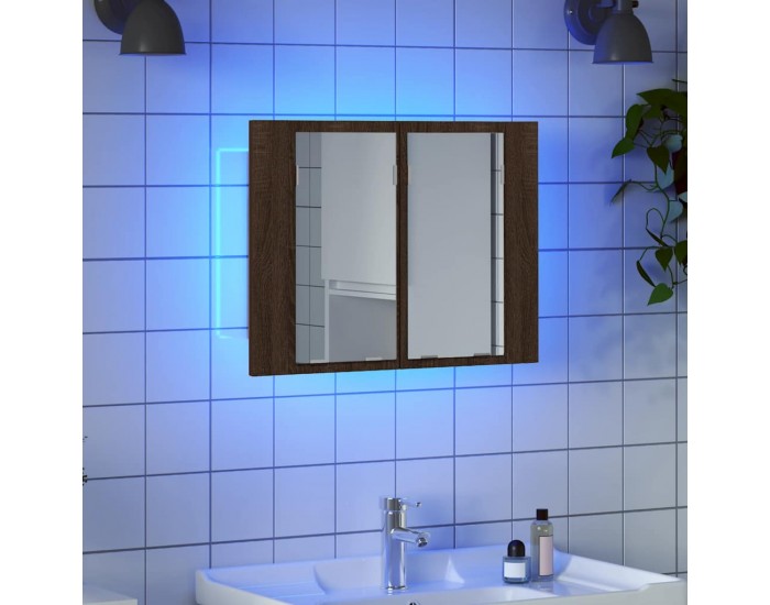 Sonata H LED огледален шкаф, кафяв дъб, 60x12x45 см, инженерно дърво