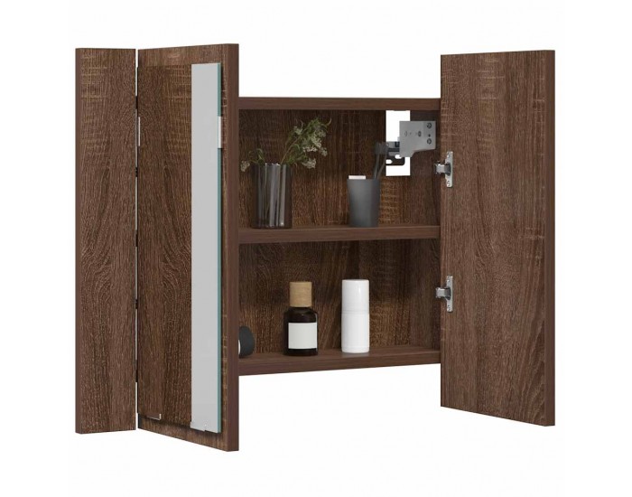 Sonata H LED огледален шкаф, кафяв дъб, 60x12x45 см, инженерно дърво
