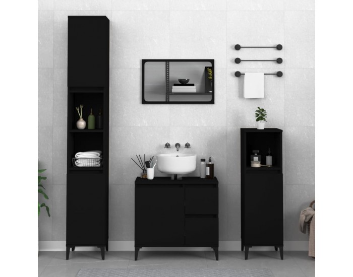 Sonata H Шкаф за баня, черен, 30x30x190 см, инженерно дърво