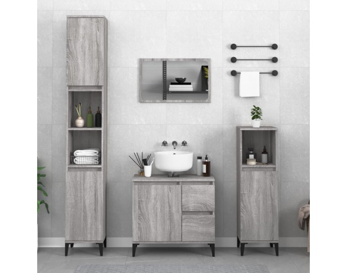 Sonata H Шкаф за баня, сив сонома, 30x30x100 см, инженерно дърво