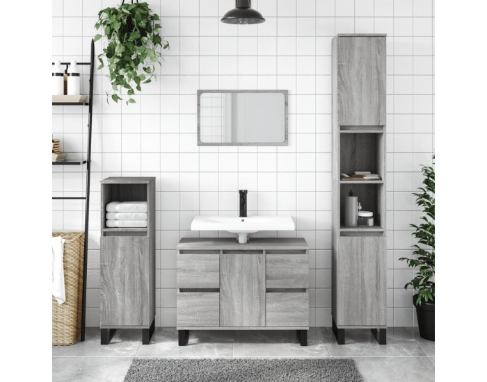 Sonata H Шкаф за баня, сив сонома, 30x30x100 см, инженерно дърво