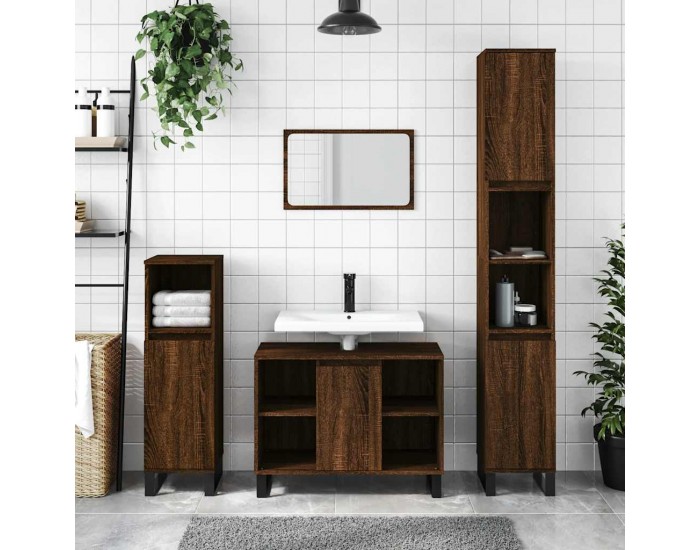 Sonata H Шкаф за баня, кафяв дъб, 80x33x60 см, инженерно дърво