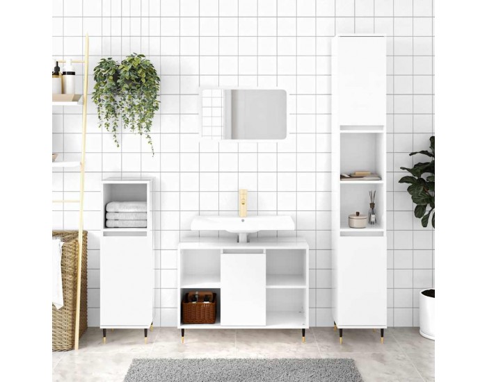 Sonata H Шкаф за баня, бял гланц, 80x33x60 см, инженерно дърво