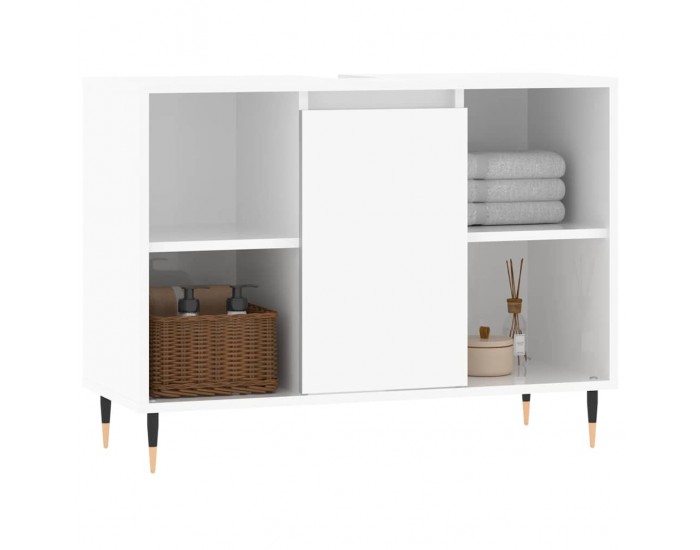 Sonata H Шкаф за баня, бял гланц, 80x33x60 см, инженерно дърво