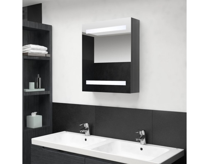 Sonata H LED шкаф с огледало за баня, сияйно сиво, 50x14x60 см