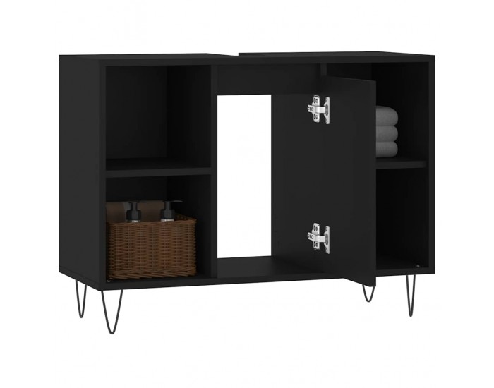 Sonata H Шкаф за баня, черен, 80x33x60 см, инженерно дърво