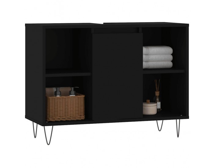 Sonata H Шкаф за баня, черен, 80x33x60 см, инженерно дърво