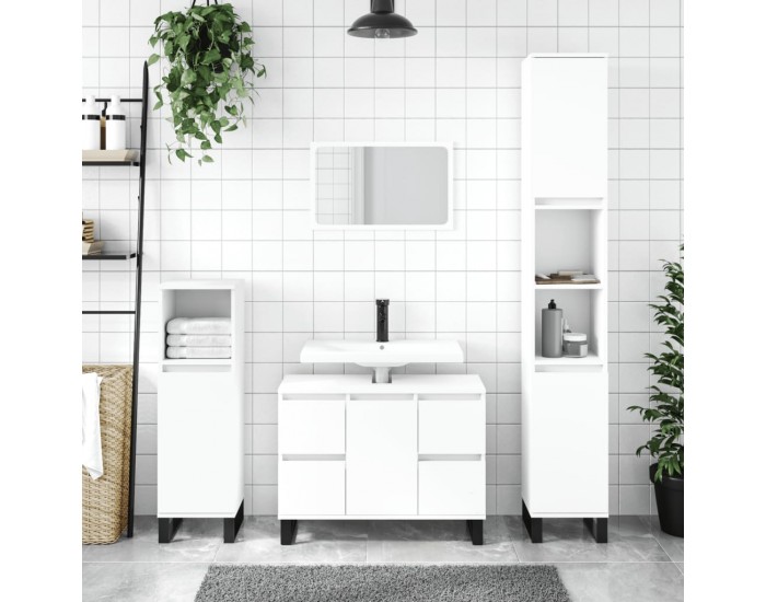 Sonata H Шкаф за баня, бял, 30x30x100 см, инженерно дърво