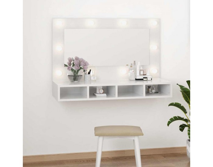 Sonata H Огледален шкаф с LED, бял гланц, 90x31,5x62 см